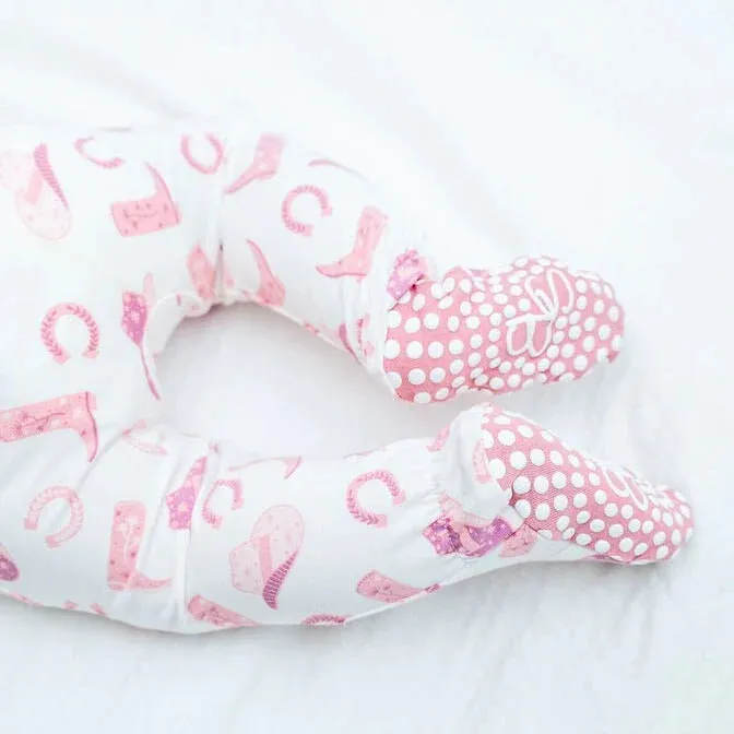 Sweet Bamboo Cowgirl Boots Print Zipper Footie