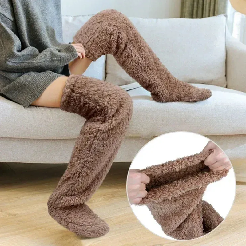 Thigh High Fuzzy Socks - Over Knee Boot Stocking Leg Warmers for Women and Kids