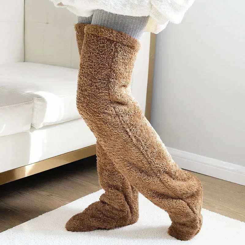 Thigh High Fuzzy Socks - Over Knee Boot Stocking Leg Warmers for Women and Kids