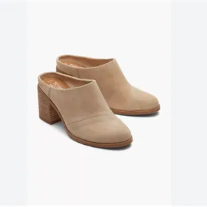 Tom's Evelyn Leather Clogs Mule Boho Retro Western Square Heel Shoe Size 9.5