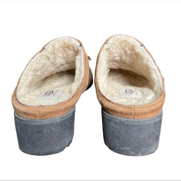 Ugg Lila Sheepskin chestnut Suede Mule clogs 7