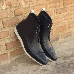 Unique Handcrafted Black Military Style Boot w/ Wedge Sole