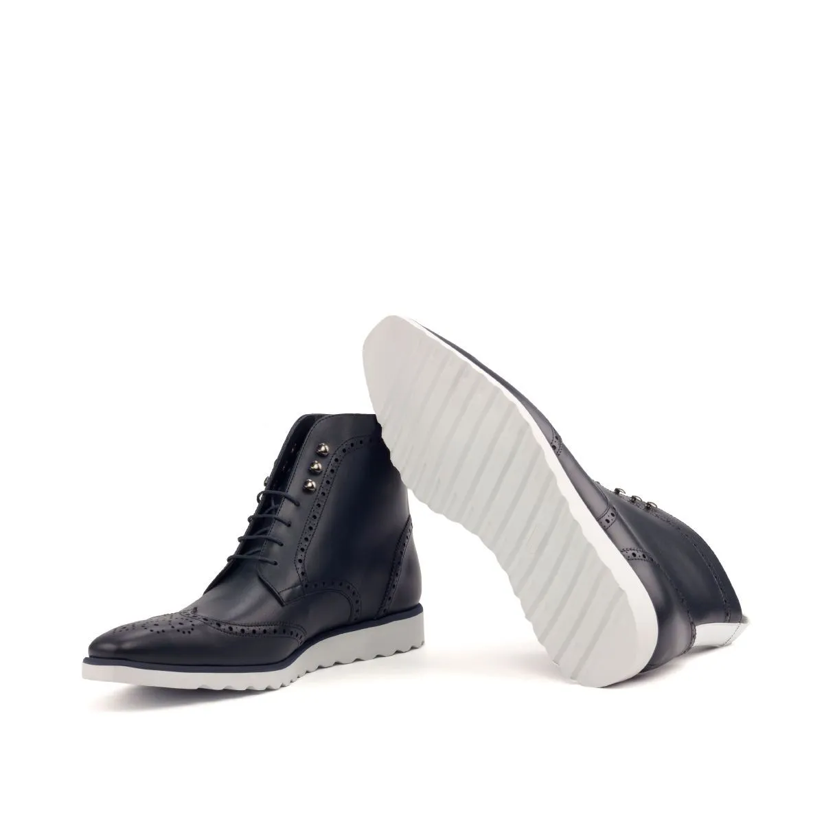 Unique Handcrafted Black Military Style Boot w/ Wedge Sole