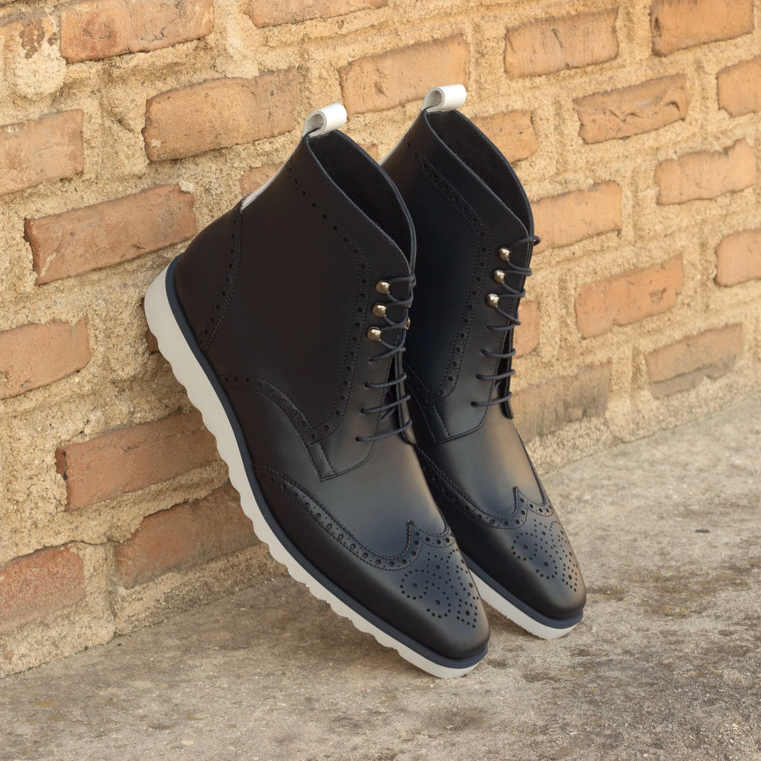 Unique Handcrafted Black Military Style Boot w/ Wedge Sole