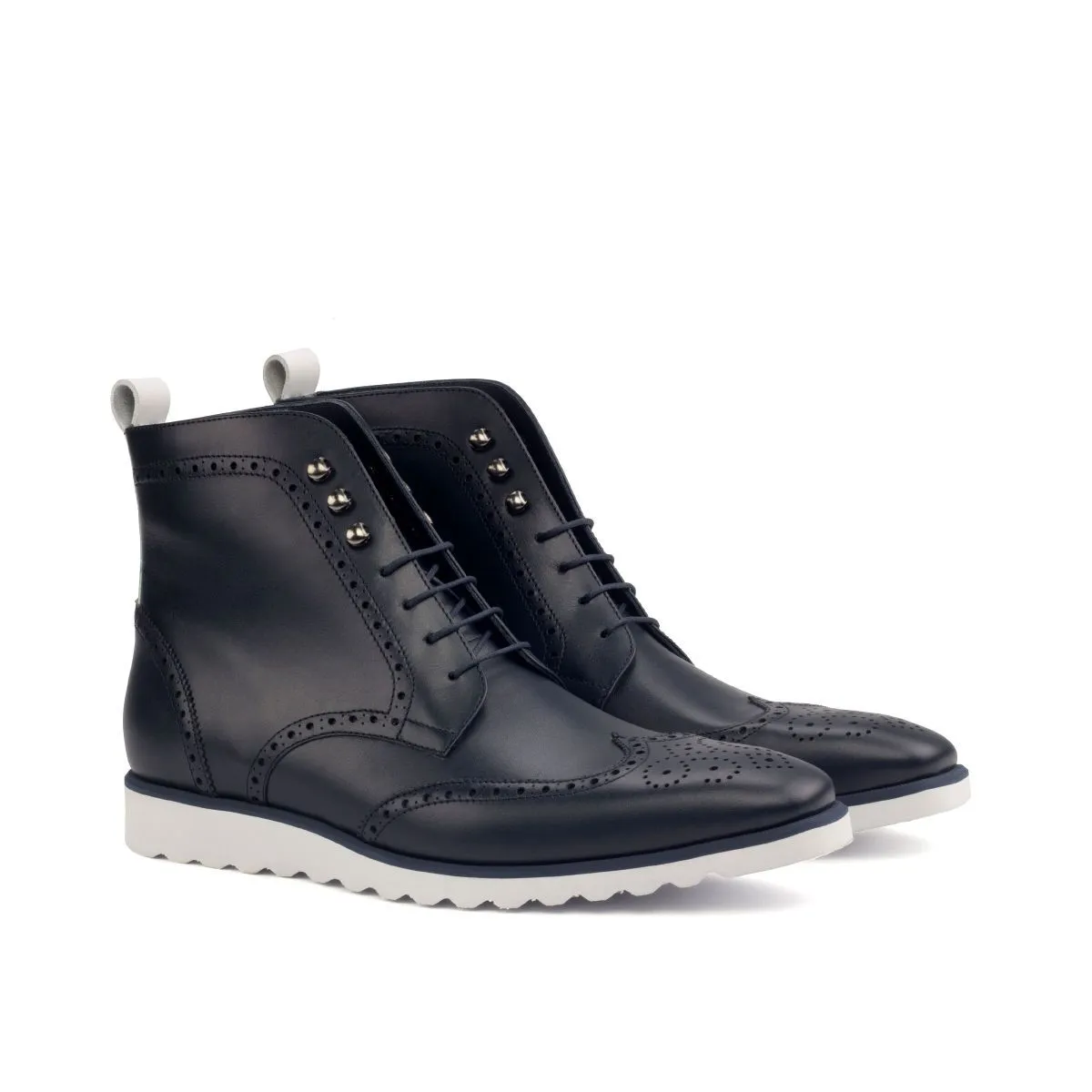 Unique Handcrafted Black Military Style Boot w/ Wedge Sole