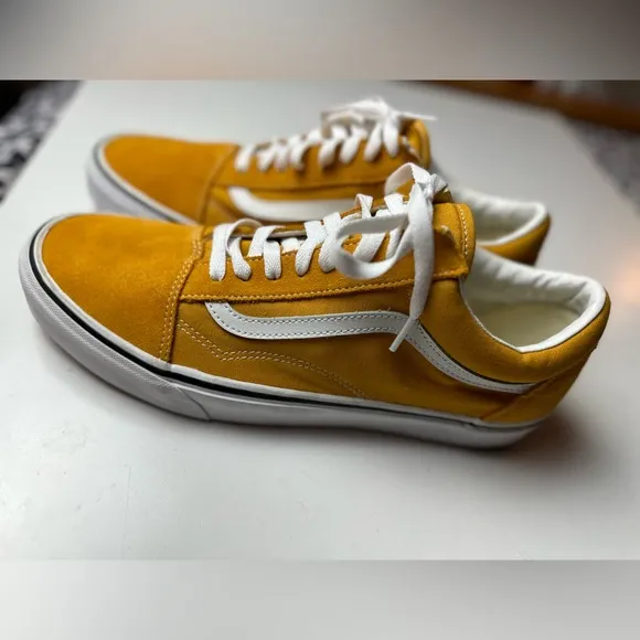 Vans Old Skool Mustard Yellow White Paneled Calf Suede Lace Up Sneakers Size 12