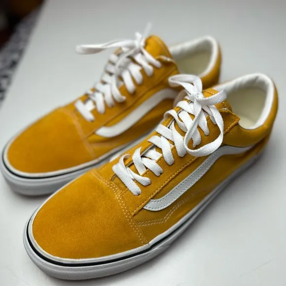 Vans Old Skool Mustard Yellow White Paneled Calf Suede Lace Up Sneakers Size 12