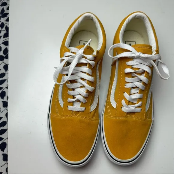 Vans Old Skool Mustard Yellow White Paneled Calf Suede Lace Up Sneakers Size 12