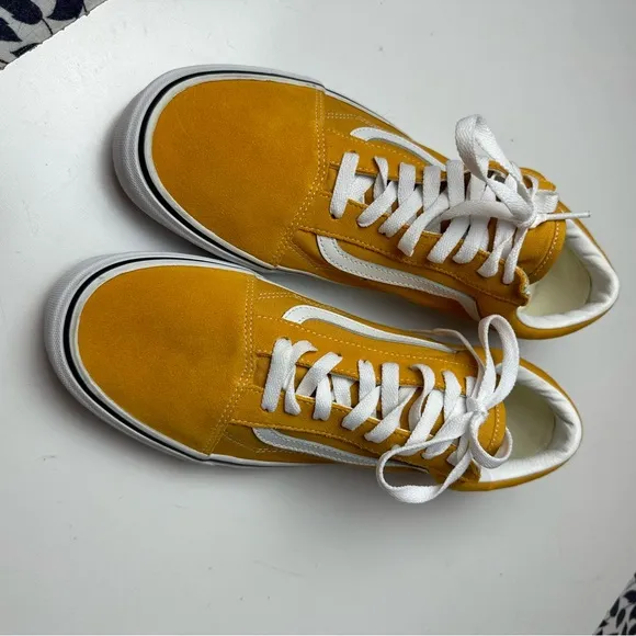 Vans Old Skool Mustard Yellow White Paneled Calf Suede Lace Up Sneakers Size 12