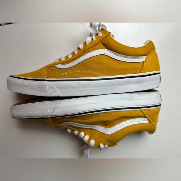 Vans Old Skool Mustard Yellow White Paneled Calf Suede Lace Up Sneakers Size 12