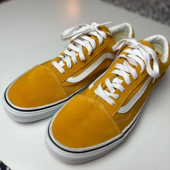Vans Old Skool Mustard Yellow White Paneled Calf Suede Lace Up Sneakers Size 12
