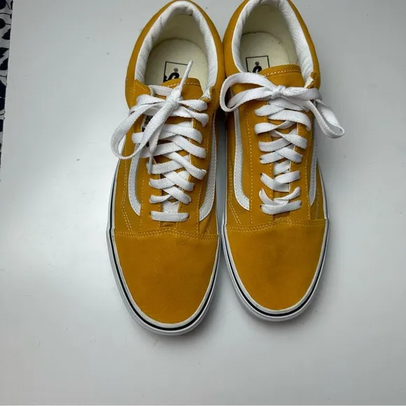 Vans Old Skool Mustard Yellow White Paneled Calf Suede Lace Up Sneakers Size 12