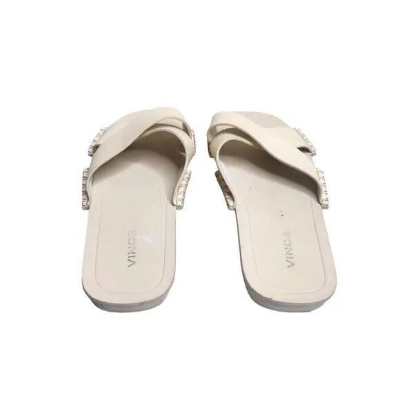 Vince Nico women's off white leather cross flat slip on casual sandals Size 6.5
