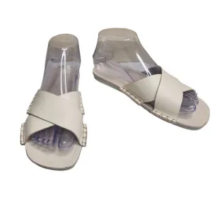 Vince Nico women's off white leather cross flat slip on casual sandals Size 6.5