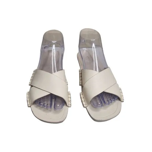 Vince Nico women's off white leather cross flat slip on casual sandals Size 6.5