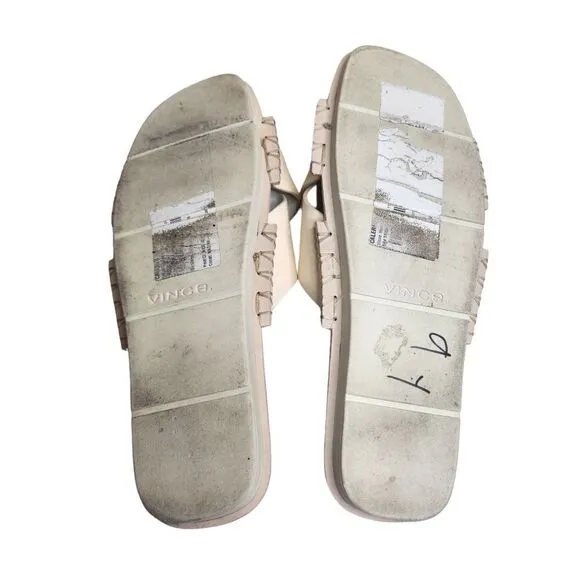 Vince Nico women's off white leather cross flat slip on casual sandals Size 6.5