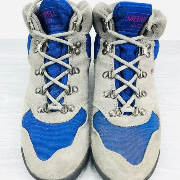 Vintage Merrell Quest Womens Size 5.5 Boots Gray Blue Suede Hiking Trail‎ Boots