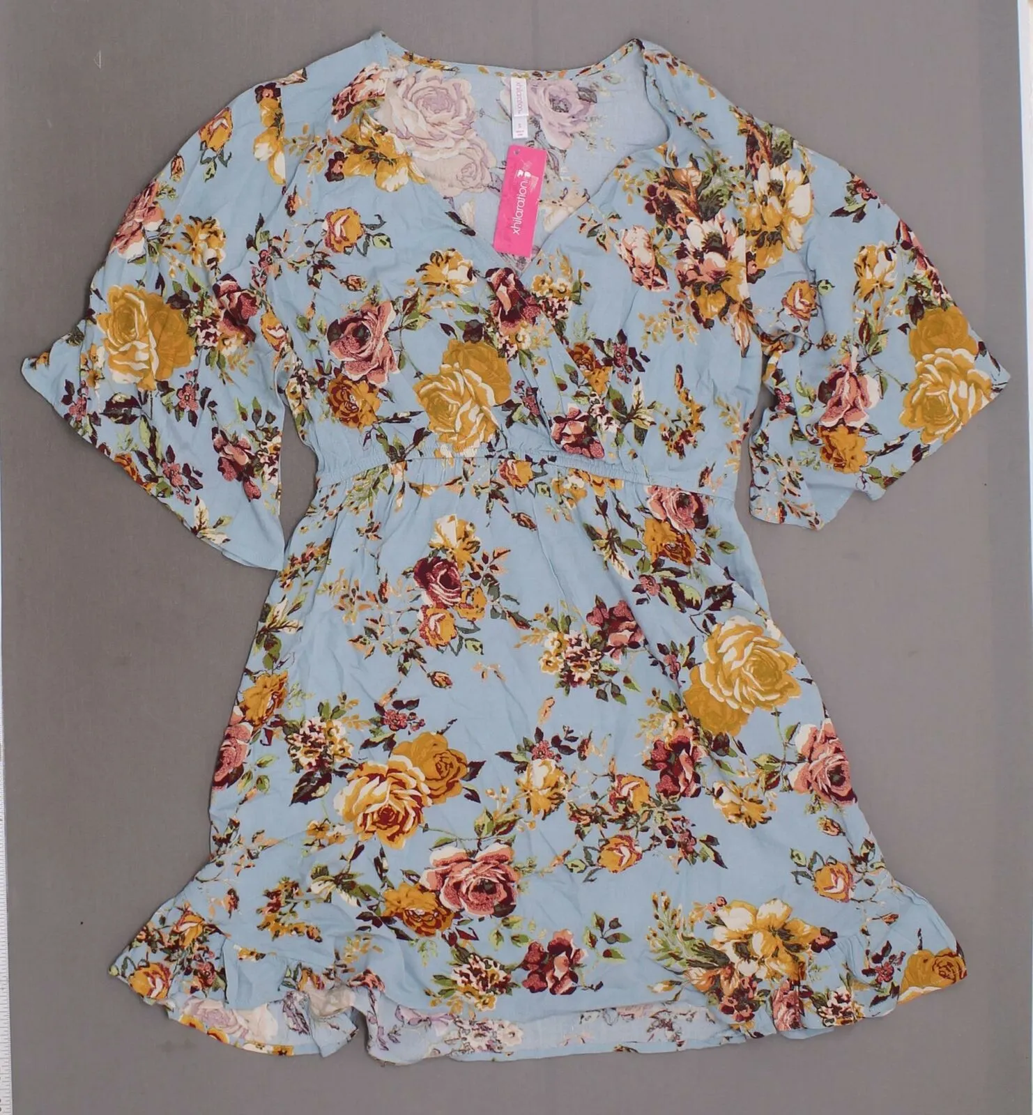 Xhilaration Women's Floral Print Elbow Sleeve V-Neck Mini Dress