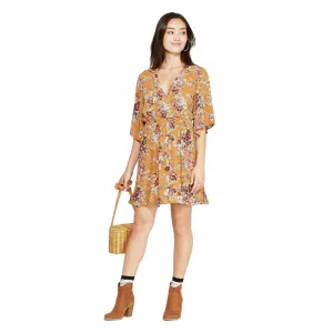 Xhilaration Women's Floral Print Elbow Sleeve V-Neck Mini Dress