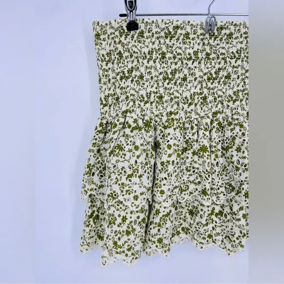 Zara Eyelet Patterned Smocked Mini Skirt in Green and Beige Size XXL